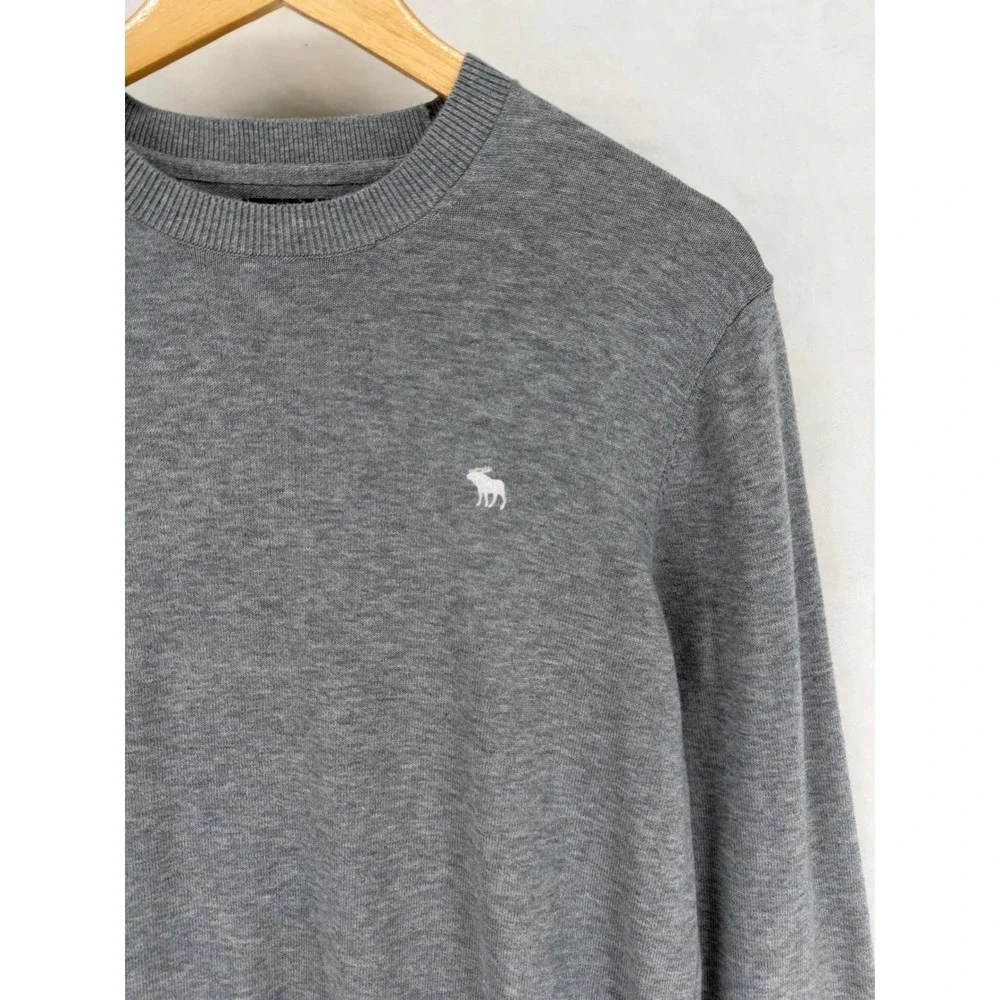 Abercrombie & Fitch Mens Pima Cotton Crewneck Sweater Grey Moose Logo Large